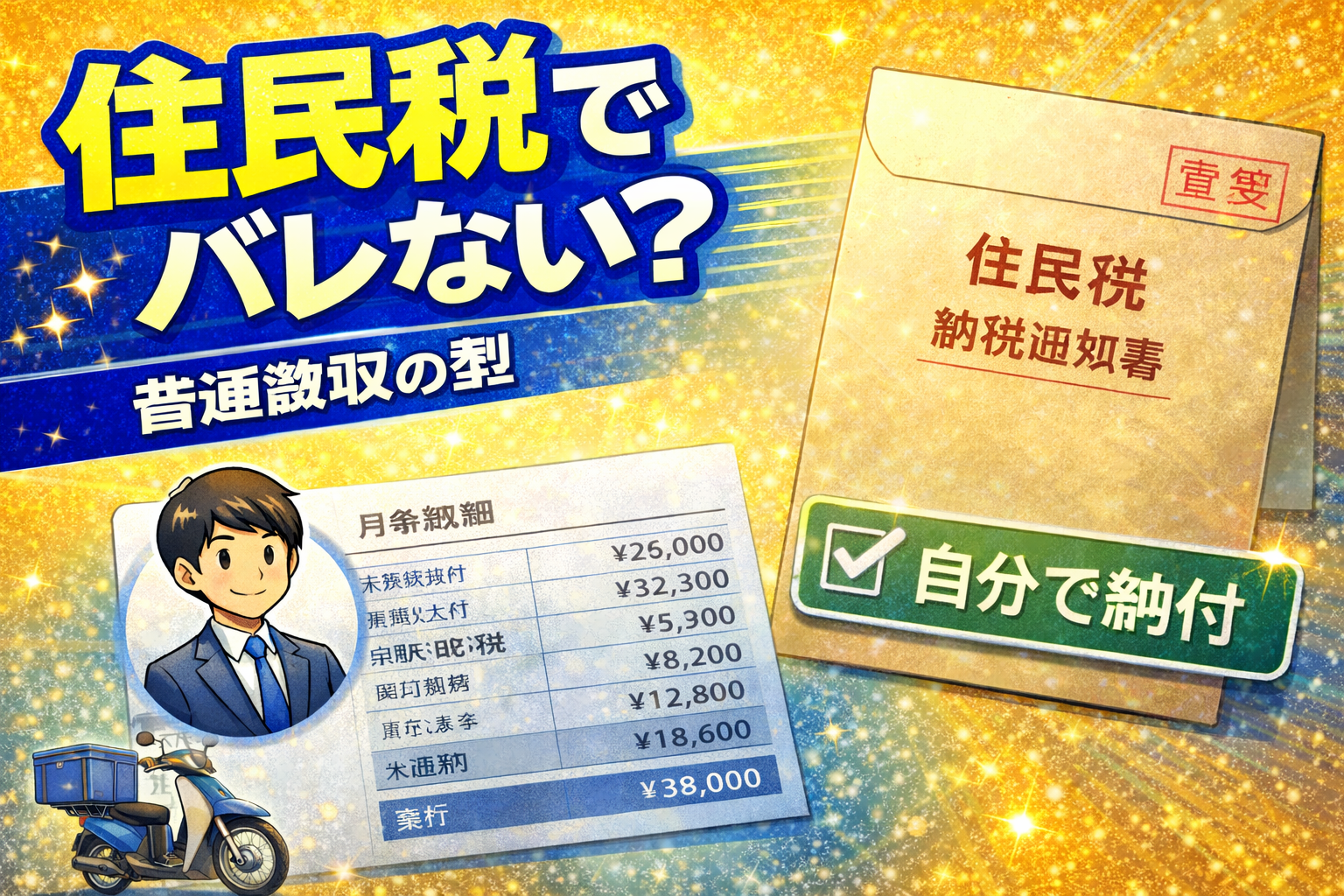 住民税の特別徴収と普通徴収の違いをチェック項目で整理しているイメージ（副業の会社バレ論点・2026）