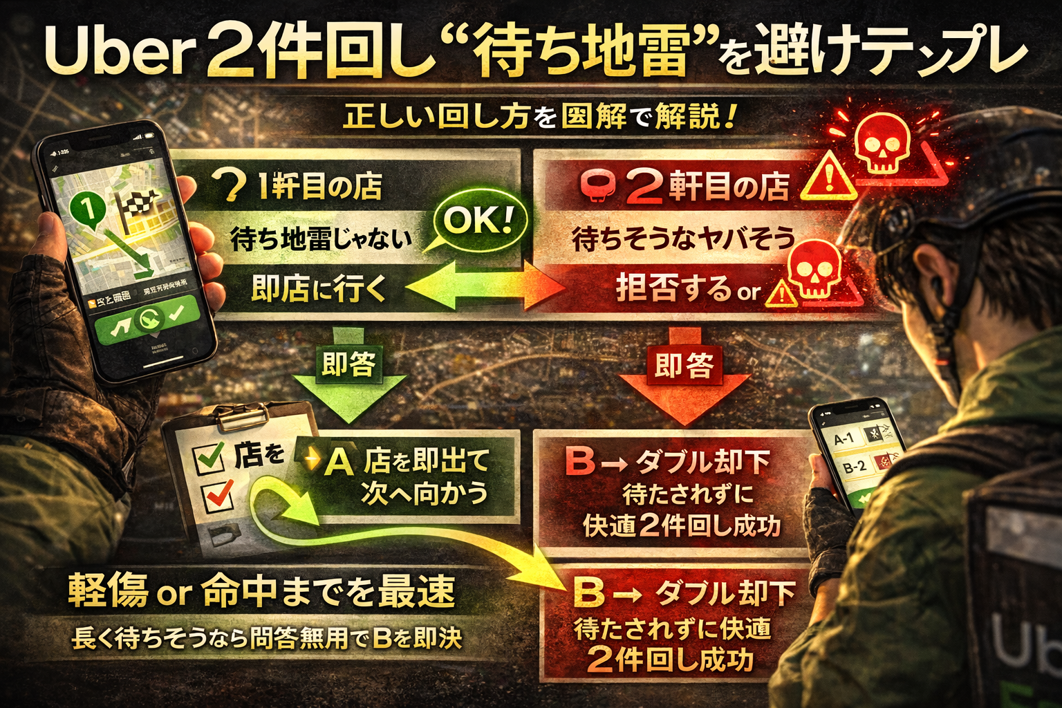 Uberの2件回しで“待ち地雷”を避ける判断テンプレを解説するイメージ