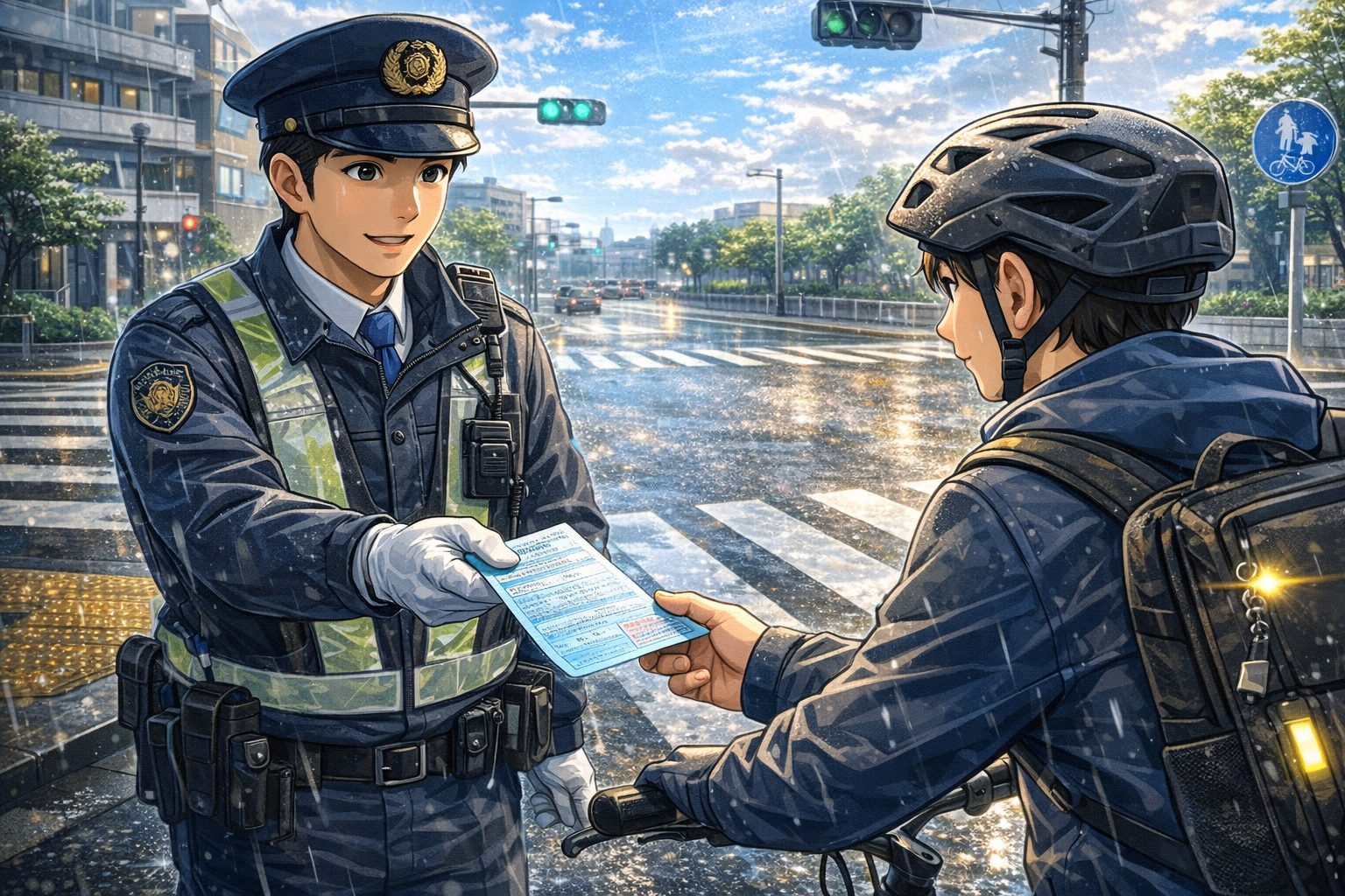 自転車の青切符を受け取った後の流れ（仮納付期限や手続き）を整理したイメージ