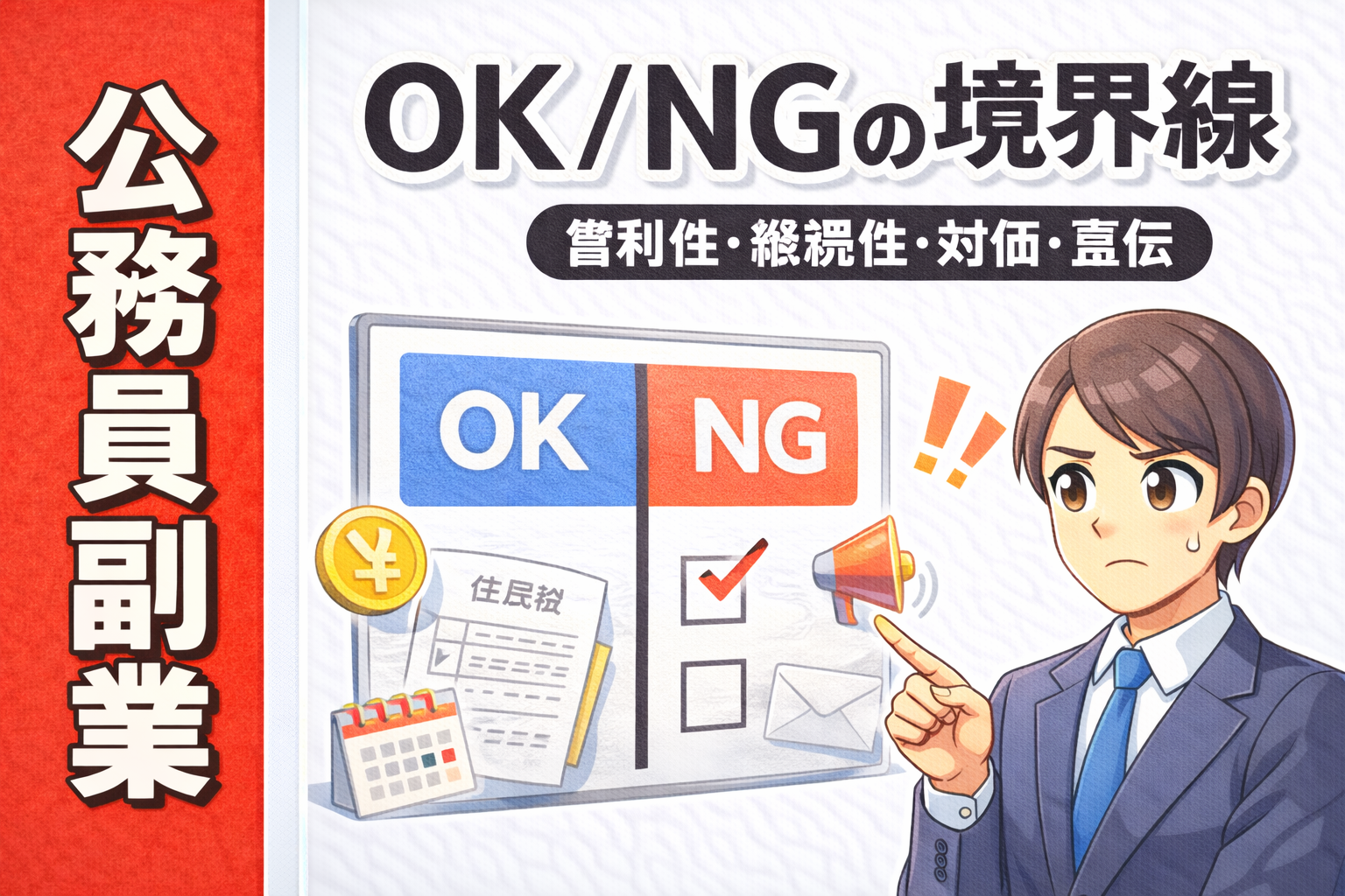 公務員副業のOKとNGの境界線を4つの判断軸で整理する記事のサムネイル