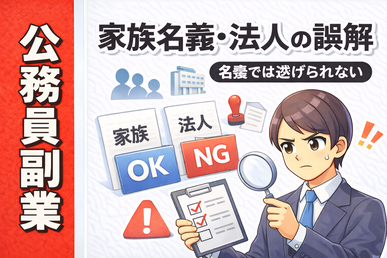 公務員副業における家族名義や法人化の誤解を整理する記事のサムネイル