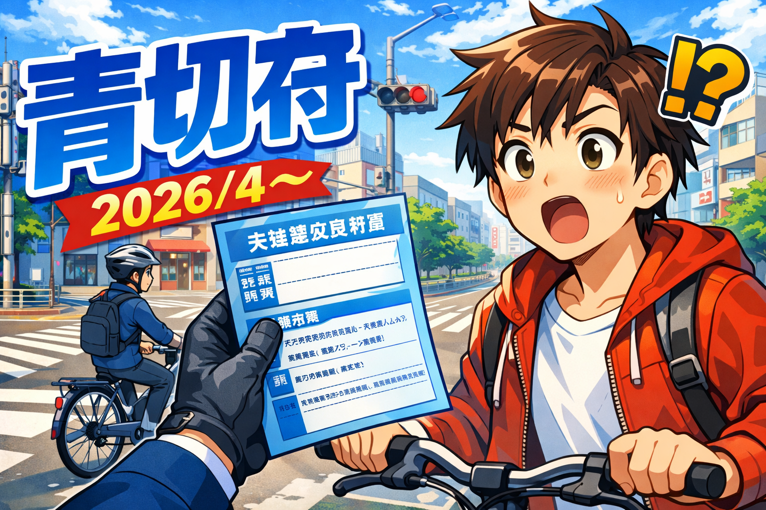 2026年4月から自転車にも青切符制度が始まることを示すイメージ