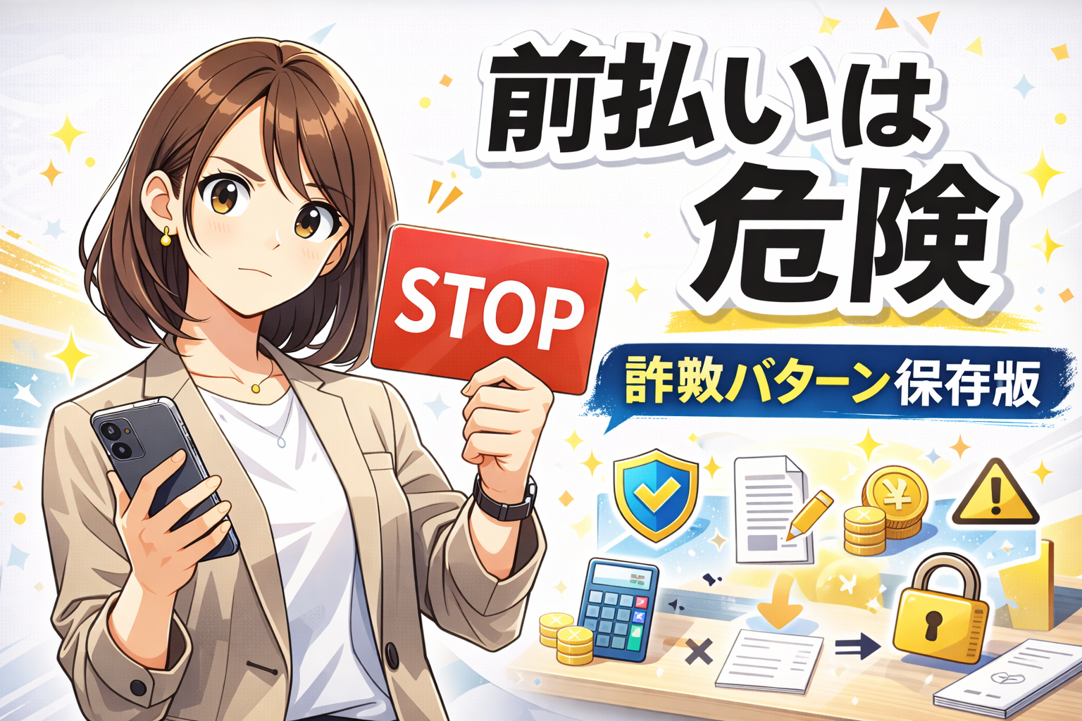 前払い（登録料・教材費・保証金）の危険性を注意喚起するメール副業詐欺回避記事のサムネイル