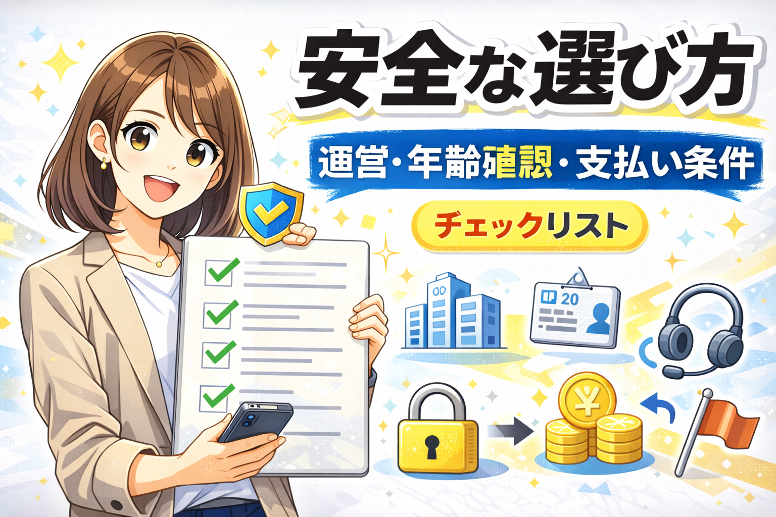 安全なメールレディサービスの選び方（運営会社・年齢確認・支払い条件・通報機能）を示したサムネイル