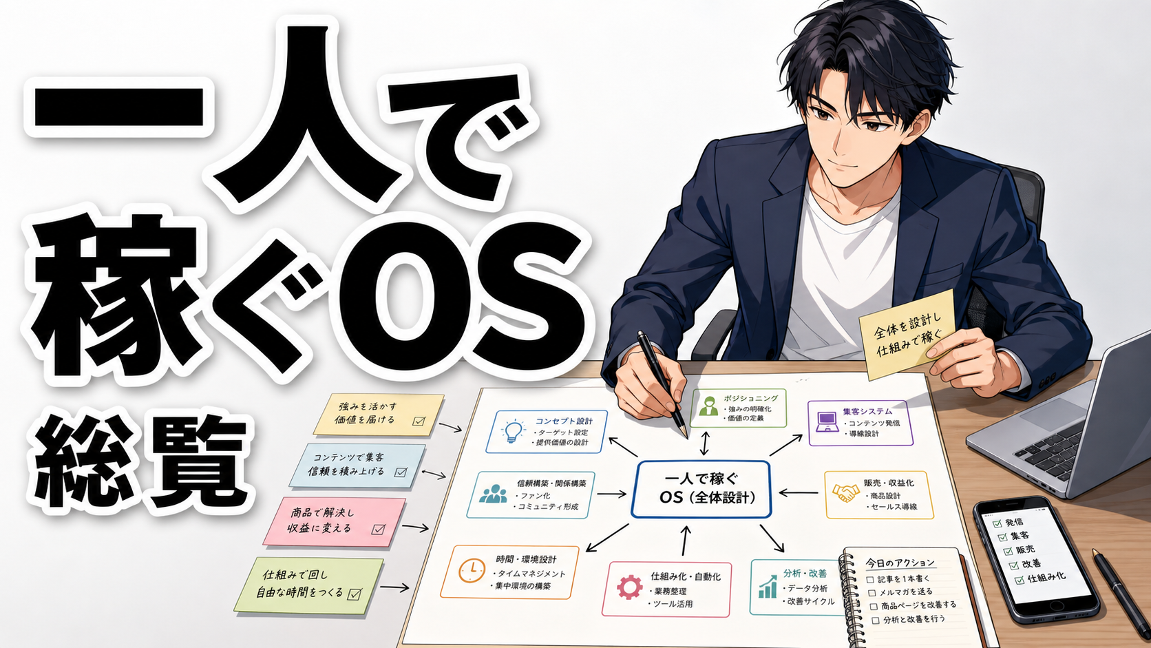 一人で稼ぐための自己管理OSの全体像を整理する総覧記事のサムネイル