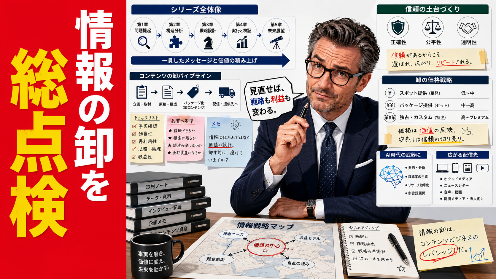 デーブ・スペクターに学ぶ情報の独占卸シリーズ全7話を一覧で見渡せる副業研究所の総覧ページ用サムネイル